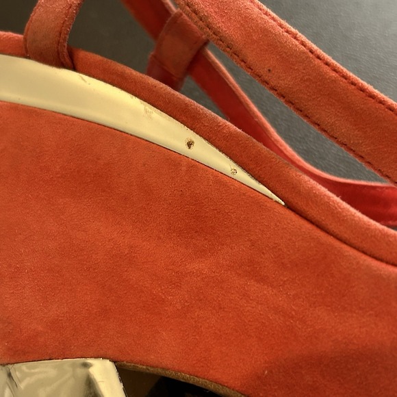 Miu Miu Suede Sandals Coral/Melon Colour Wedge Platform US 8/8.5 EU 38 1/2 - Picture 9 of 16